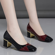 Women's Chunky Heels Square Toe Slip-On Shoes for Fall with Contrasting Colors