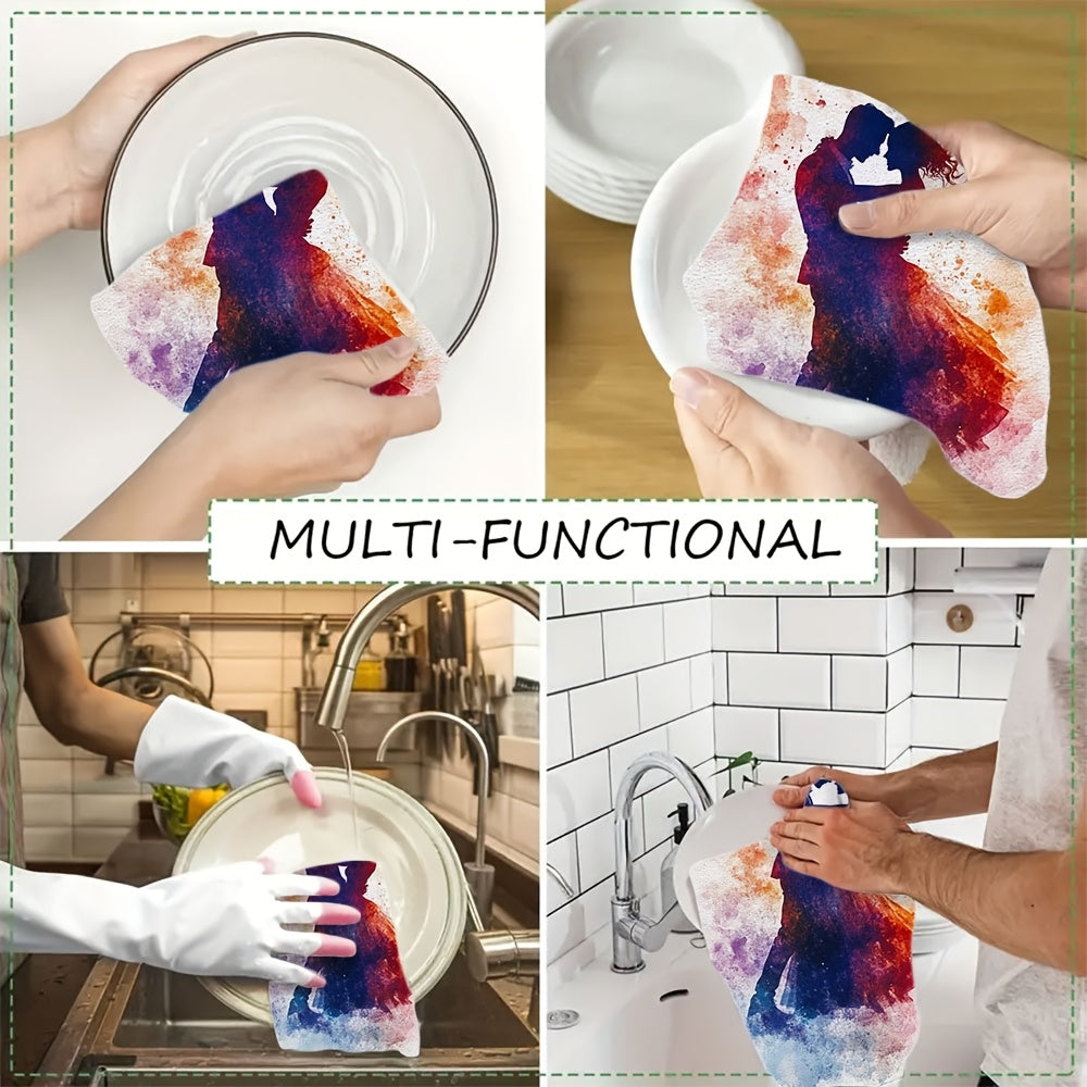 Set of 2 Ultra Soft Kitchen Towels Watercolor Lovers Dancing 16x24 Inches