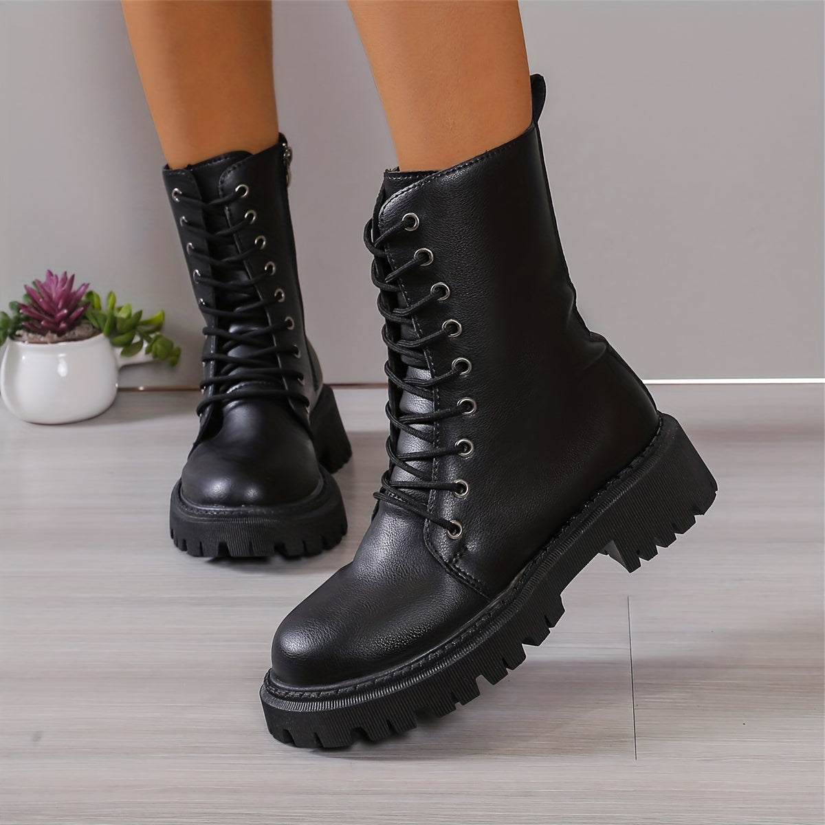 Women's Autumn Slim Knee-High Riding Boots Mid-Calf Long Black