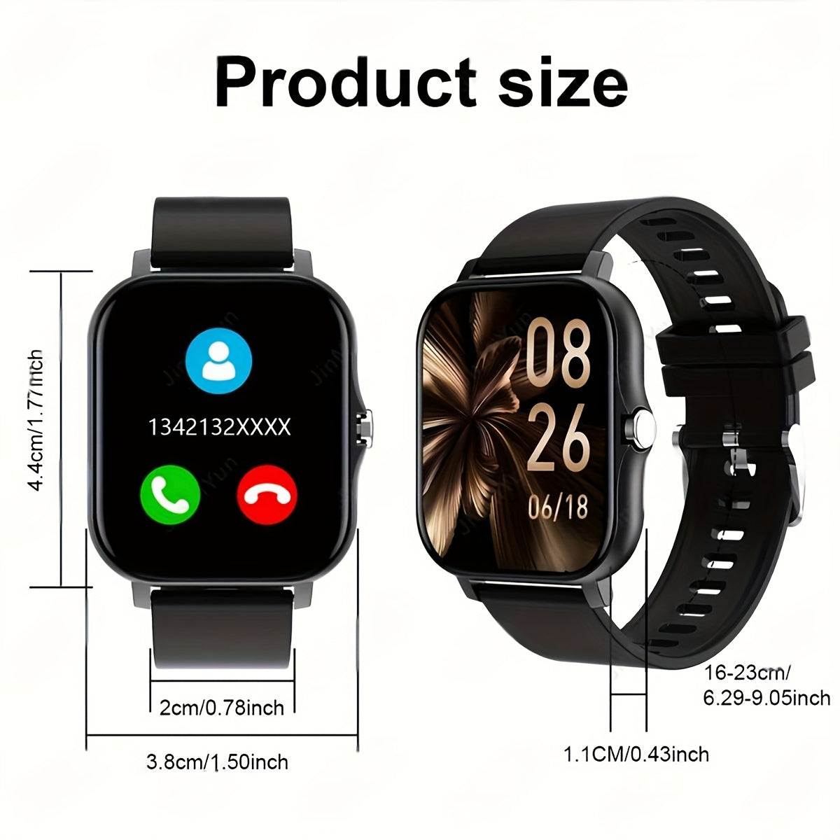 Men's and Women's Smart Watch 1.85-Inch HD Touchscreen Pedometer Calls Multi-Sport