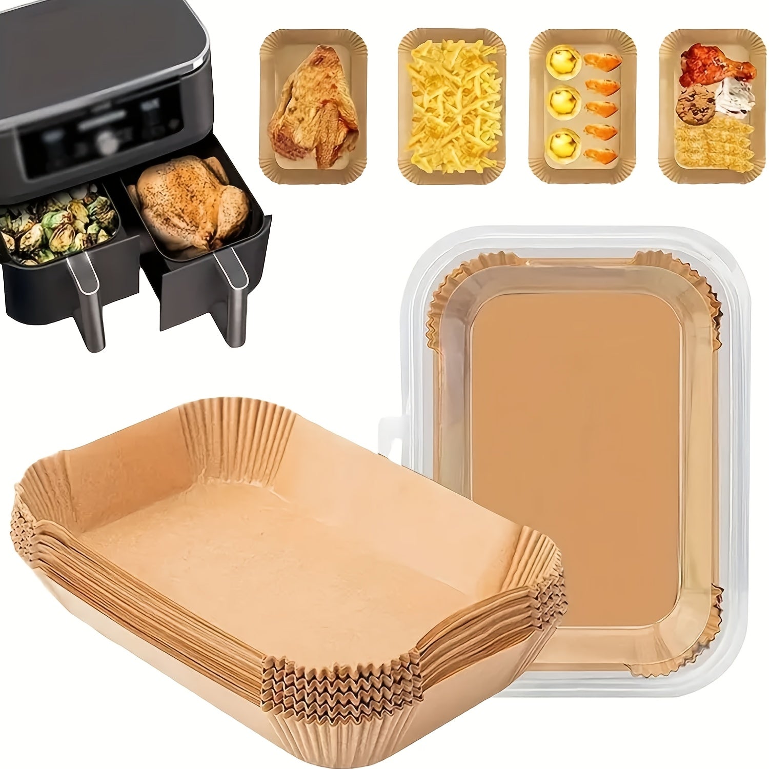 Havo fritöz va pech uchun 100 ta yopishmaydigan to'rtburchakli pergament qog'ozli qoplamalar to'plami