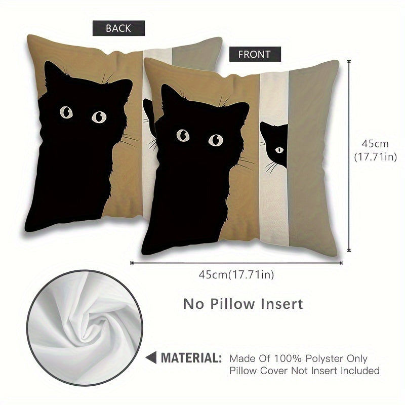 Black Cat Throw Pillow Cover 44.96x44.96cm Modern Farmhouse Decorative Cushion Case with Zipper Machine Washable