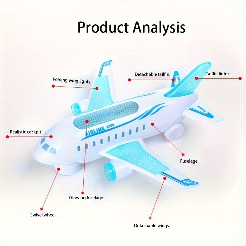 Kids Electric Toy Airplane with Lights and Music White Plastic Model for Boys and Girls