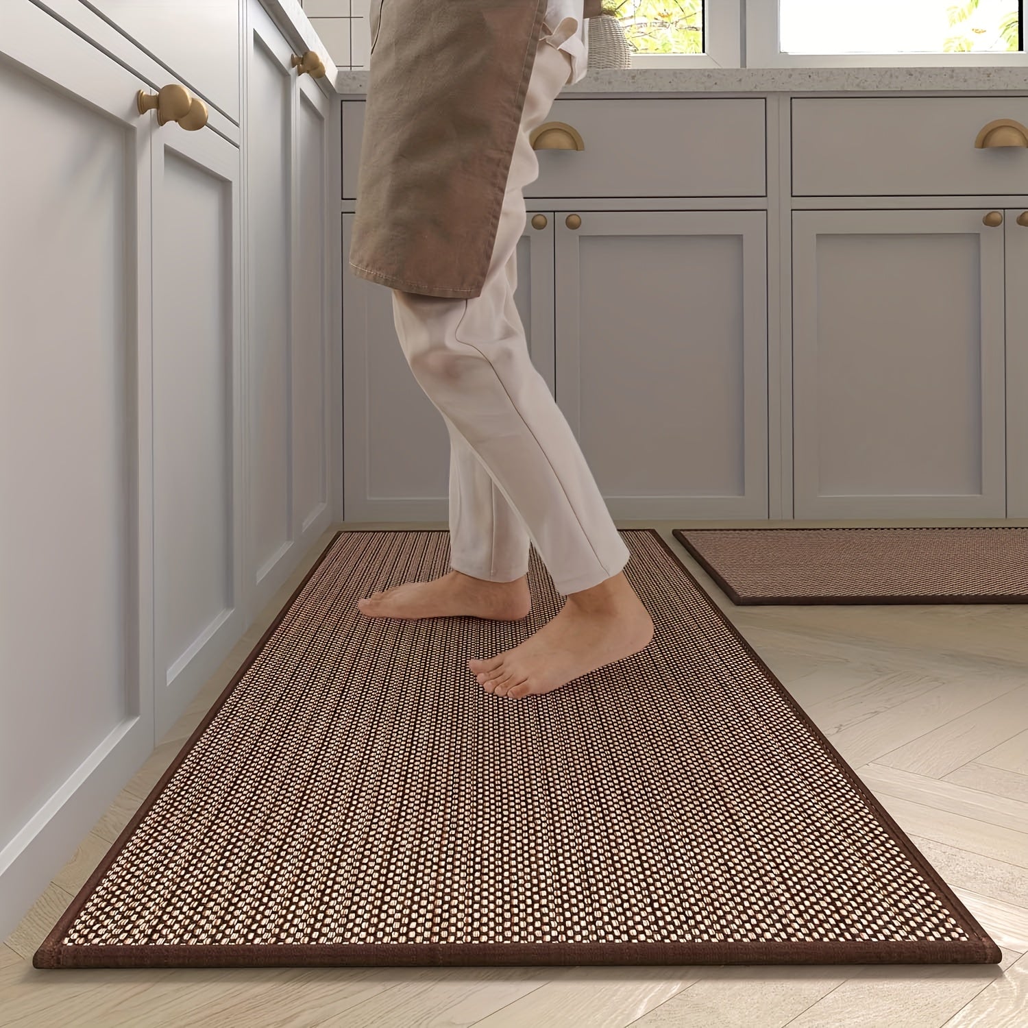 Set of 2 Non-Slip Woven Kitchen Rugs and Mats with Rubber Backing Washable