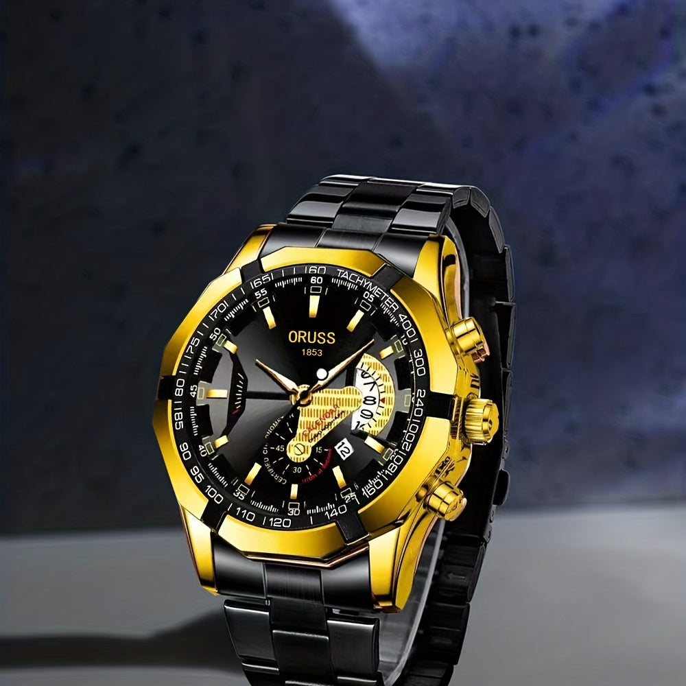 Men's Sports Watch with Luminous Hands and Double Calendar Display