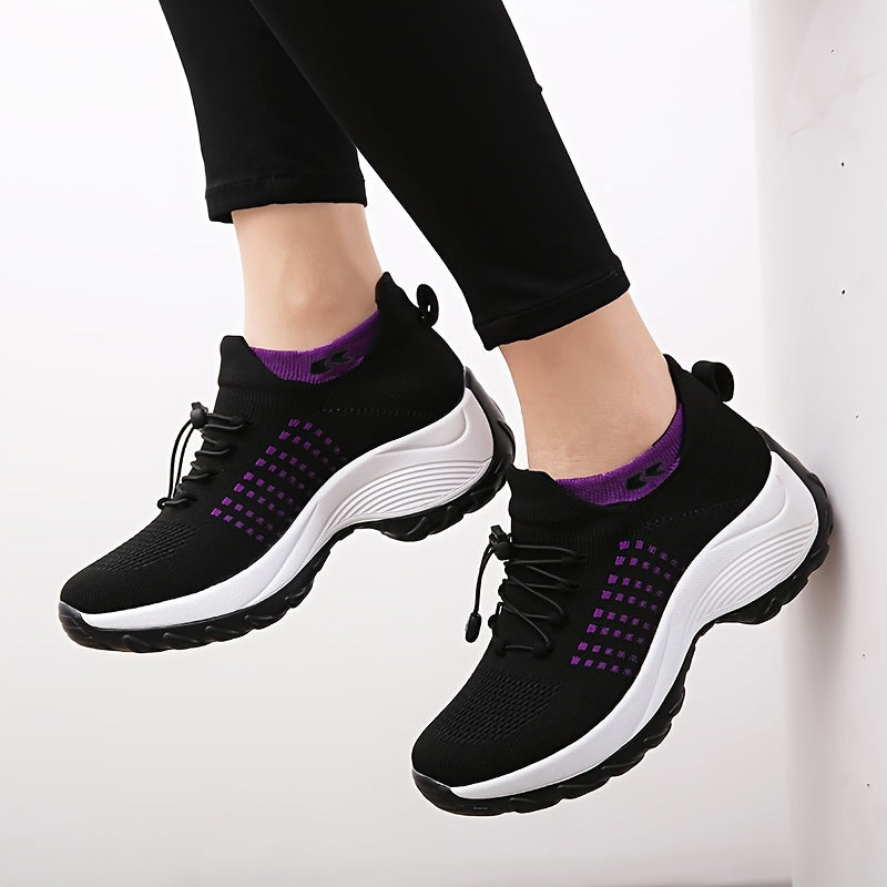 Women's Breathable Lace-Up Sneakers with Non-Slip Chunky Sole