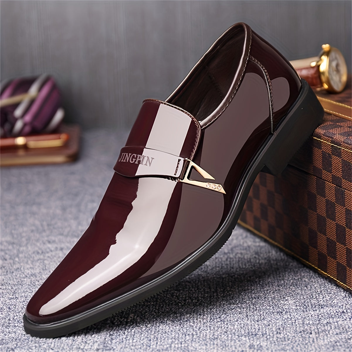 Men's Non-Slip PU Dress Shoes for Casual All-Season with Pointed Toe