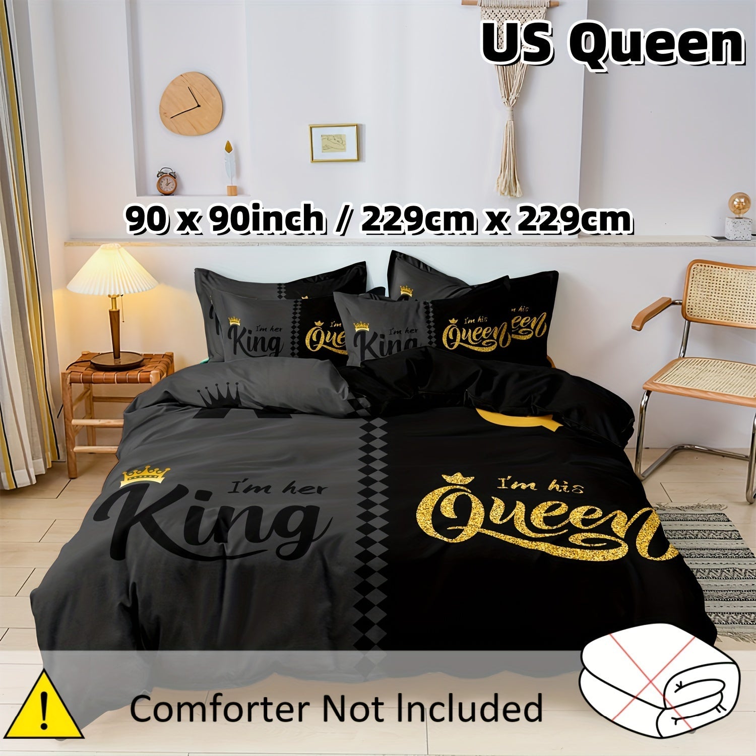Valentine's Day Crown Duvet Cover Set Queen King 3 Piece Soft Polyester Breathable