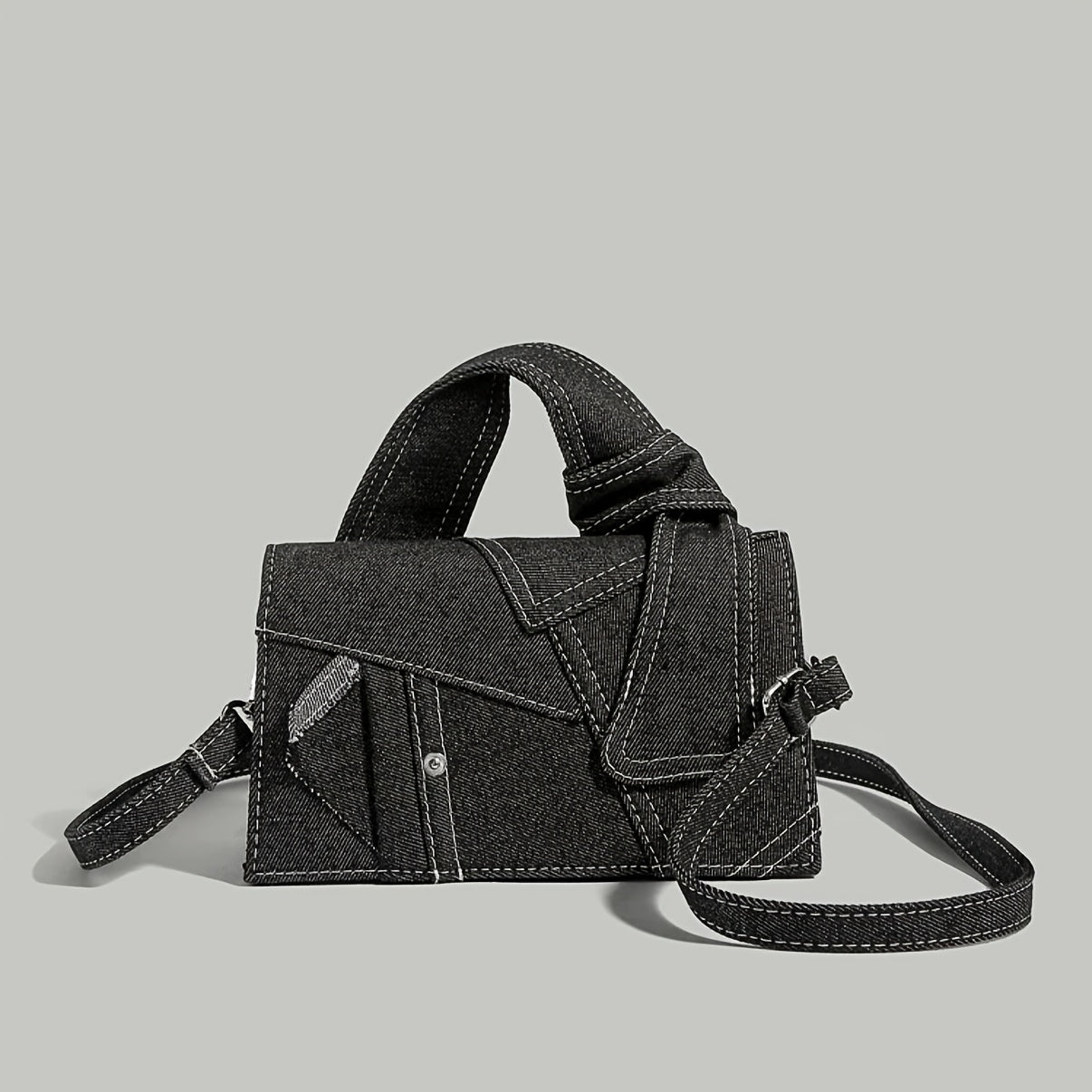 Geometric Denim Shoulder Bag for Women Casual Crossbody with Zipper Closure