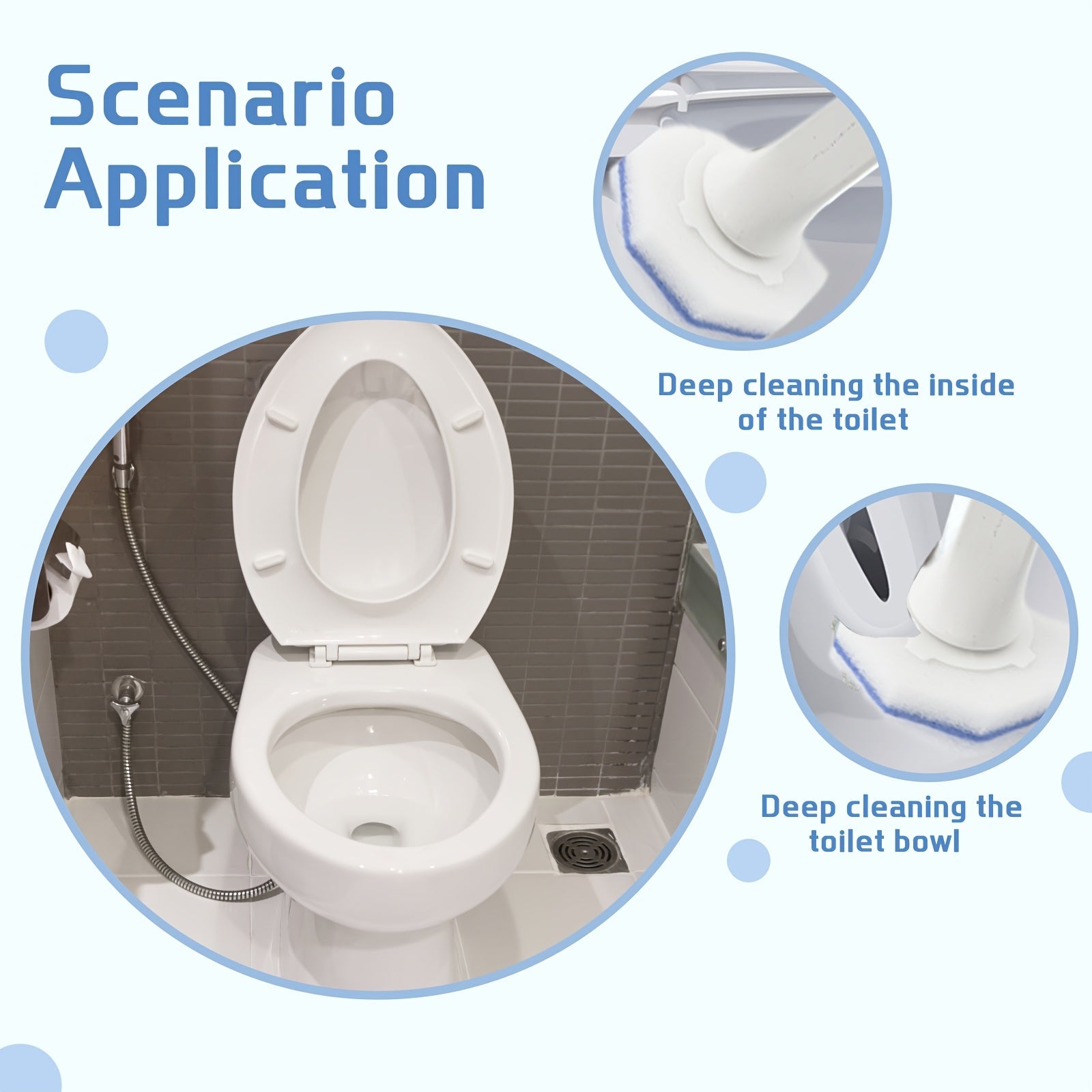 Polyurethane Toilet Brush Set with 64 Replacement Pads for Bathroom Cleaning