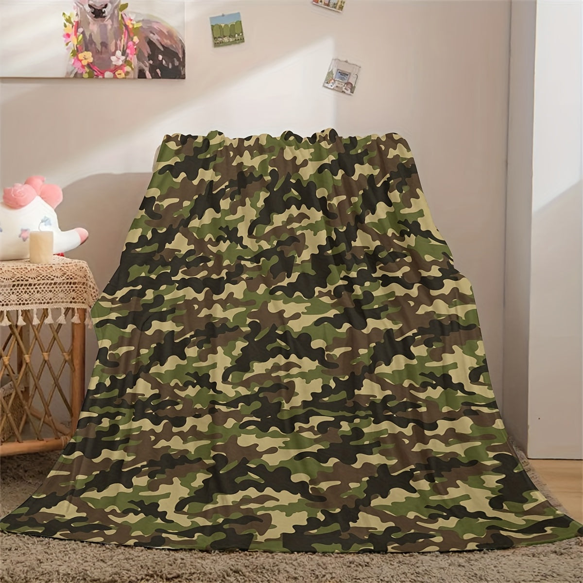 Lightweight Velvet Throw Blanket Camouflage Print for Teen Boys and Men Living Room or Camping