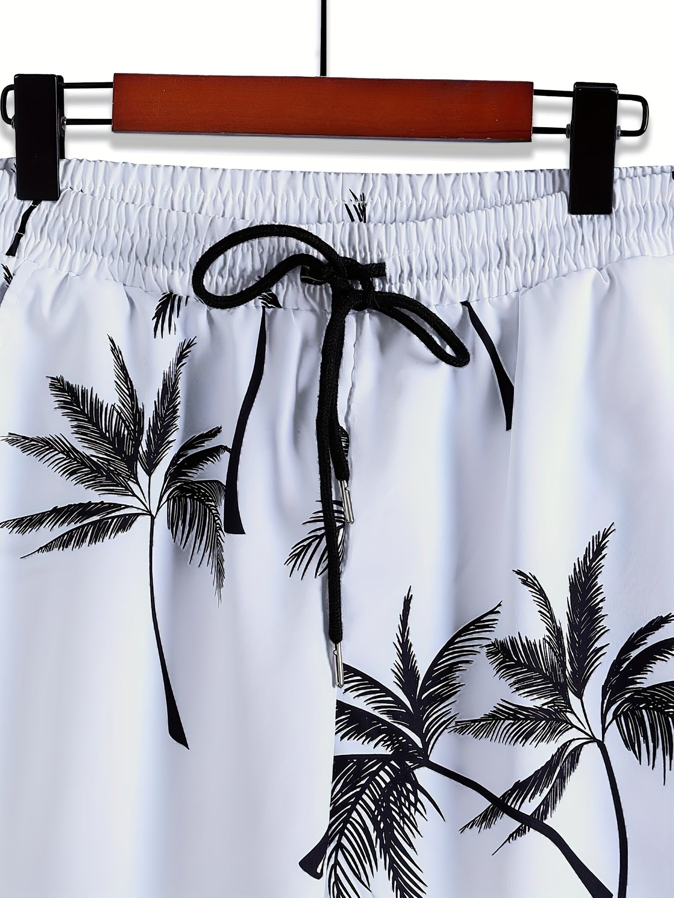 Conjunto de pijama de verano tropical con estampado de palmeras para hombre, camisa de manga corta de poliéster y pantalones cortos con cordón