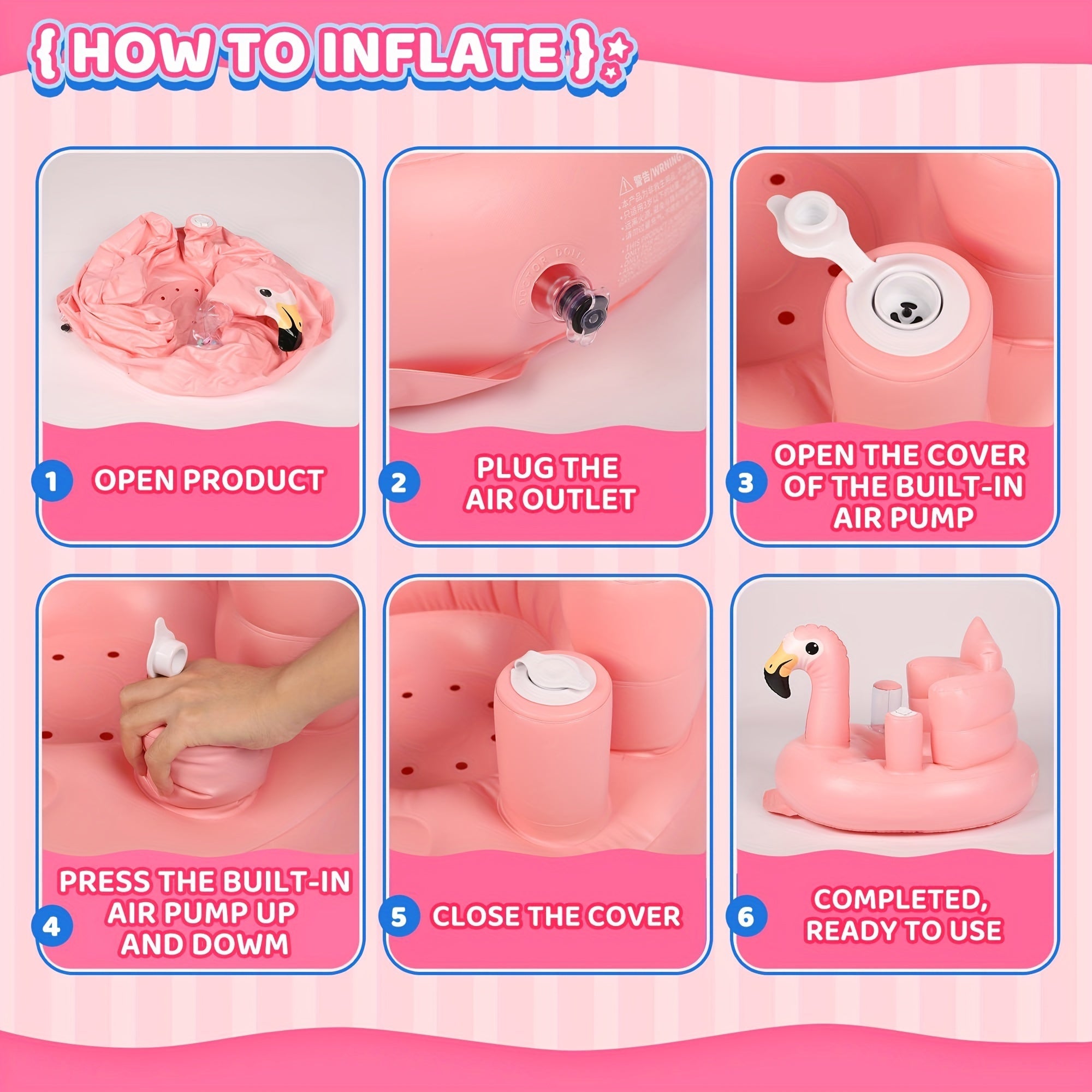 Havo pompasi bilan to'ldiriladigan chaqaloq uchun stul, PVC pol stuli, qo'llab-quvvatlash yostiqchasi, chaqaloqlar uchun