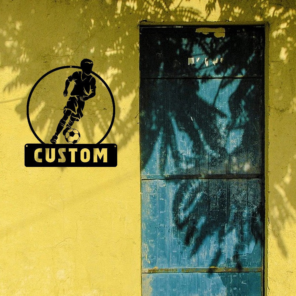 Personalized Soccer Wall Art Metal Sign Weatherproof Indoor Outdoor Black Iron