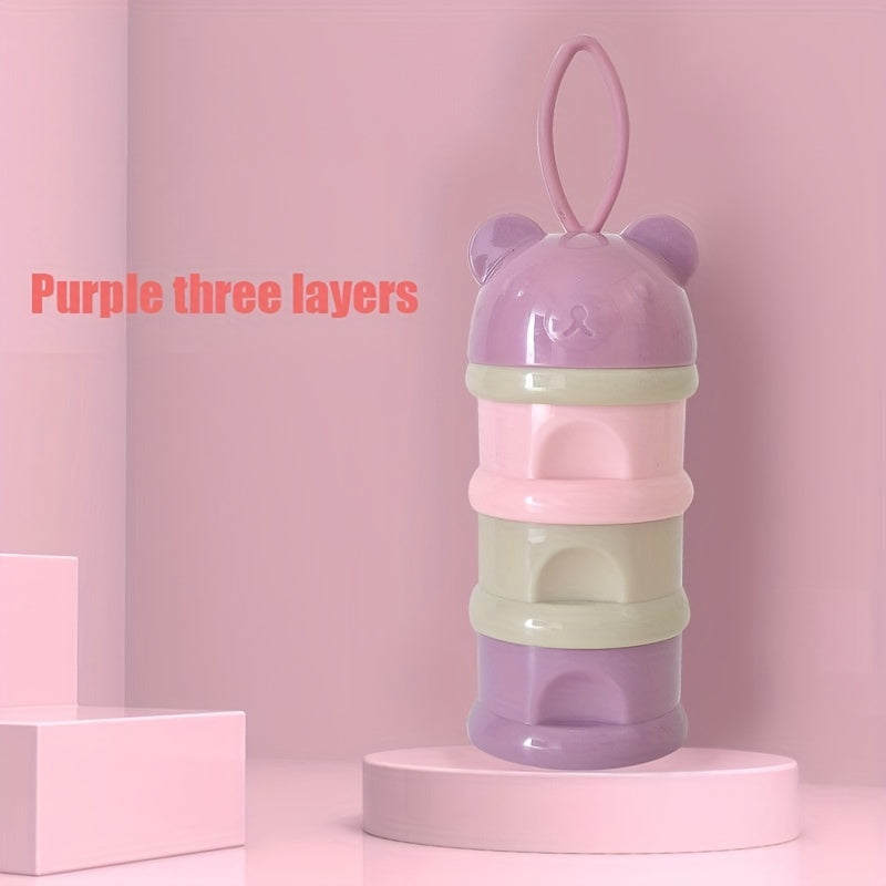 Caja de almacenamiento para snacks con diseño de oso de dibujos animados, de cuatro capas, reutilizable