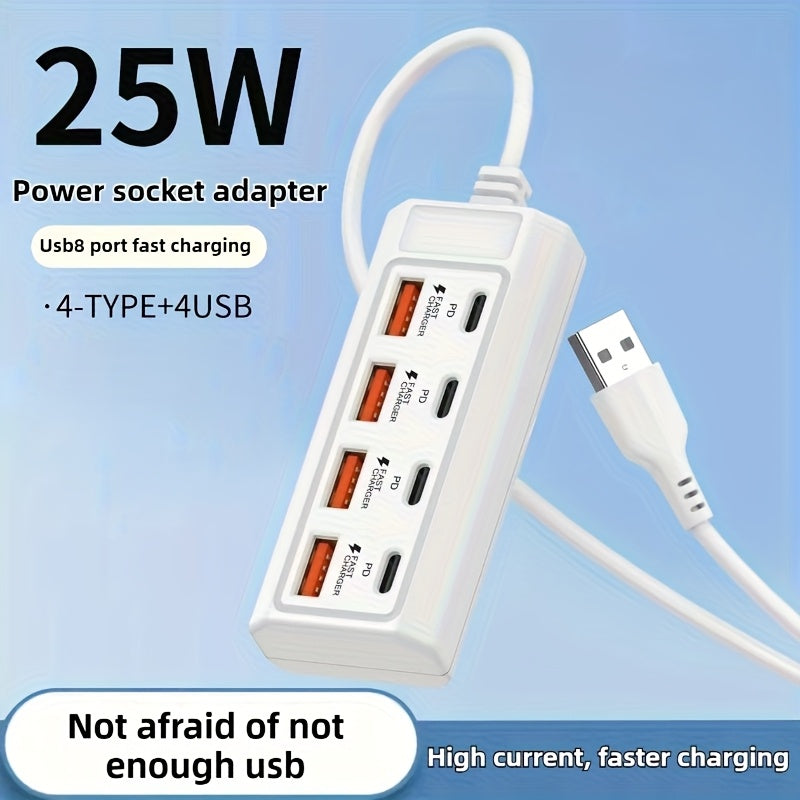Multi Hole Power Strip with 4 USB and 4 PD Ports for Charging Devices