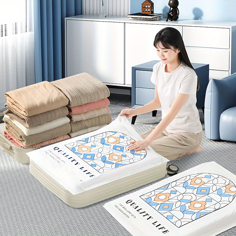 Vacuum Compression Storage Bags Set with Stained Glass Pattern for Clothes and Bedding