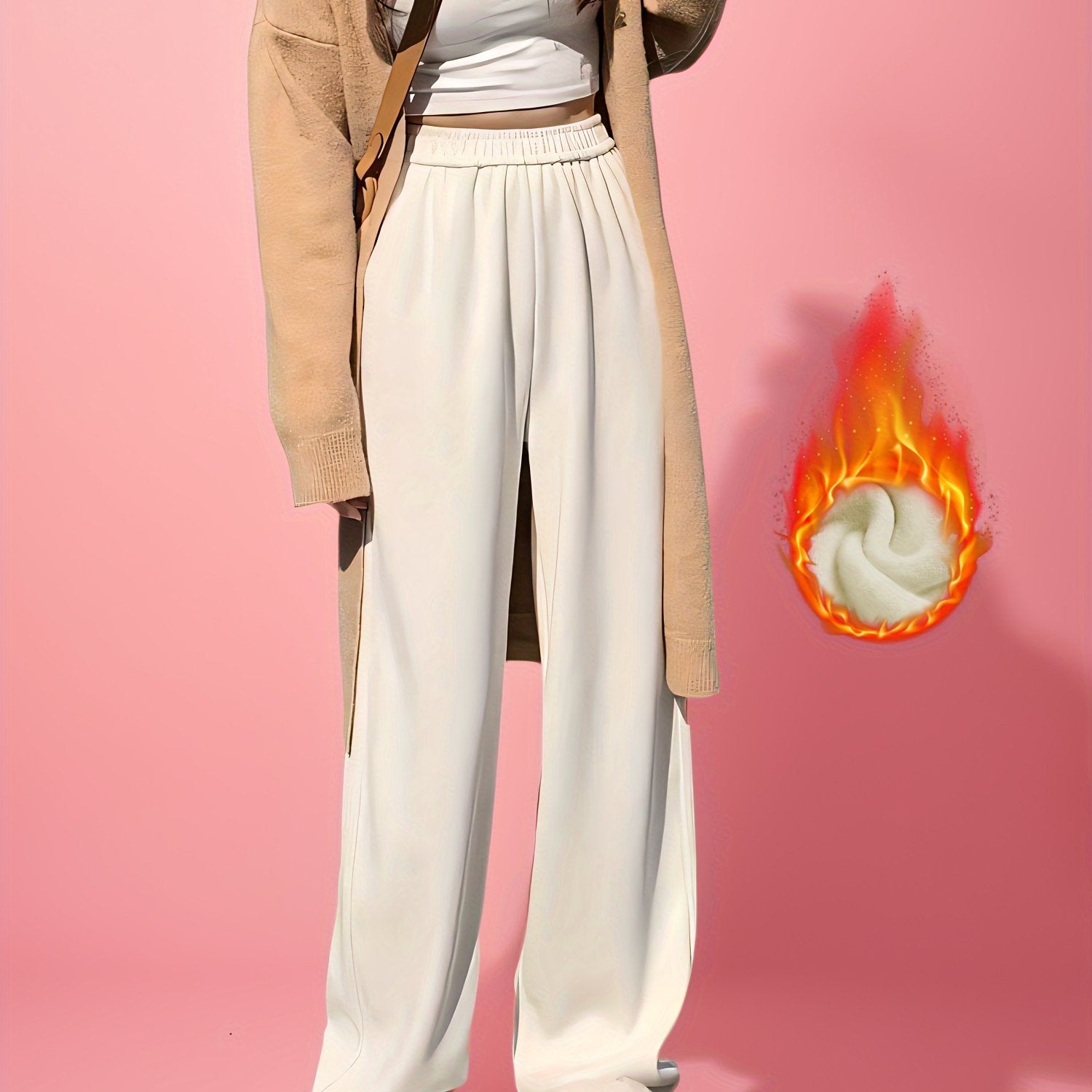 Pantalones anchos de invierno para mujer con forro de felpa, mezcla de poliéster, pantalones casuales cálidos