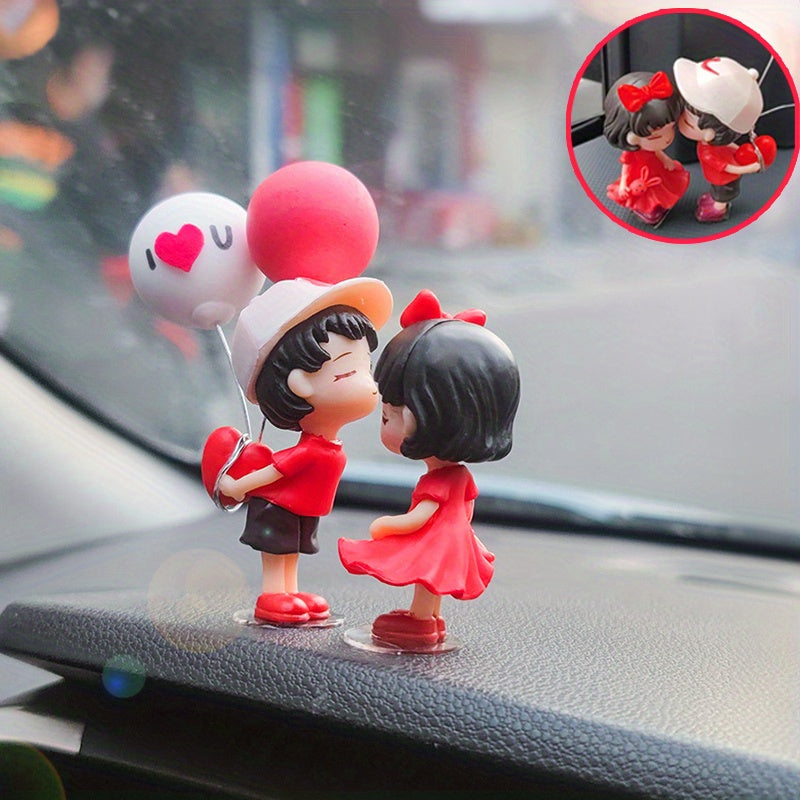 Cute Car Couple Ornaments Red Kissing Figures for Car Interior Dashboard Decor