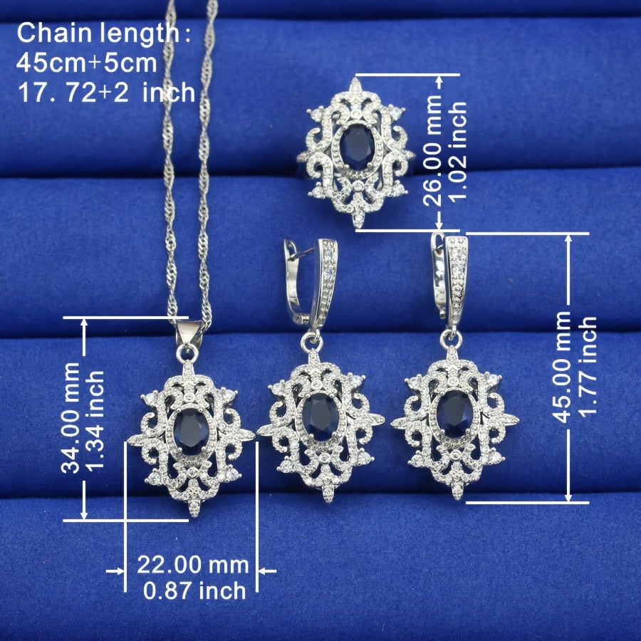 Women's Jewelry Set Necklace Ring Earrings Bracelet White Gold Plated Gift for Mom Wife Sister