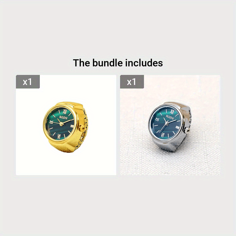 Green Mini Watch Ring for Men Women Fashion Alloy Shell Finger Watch