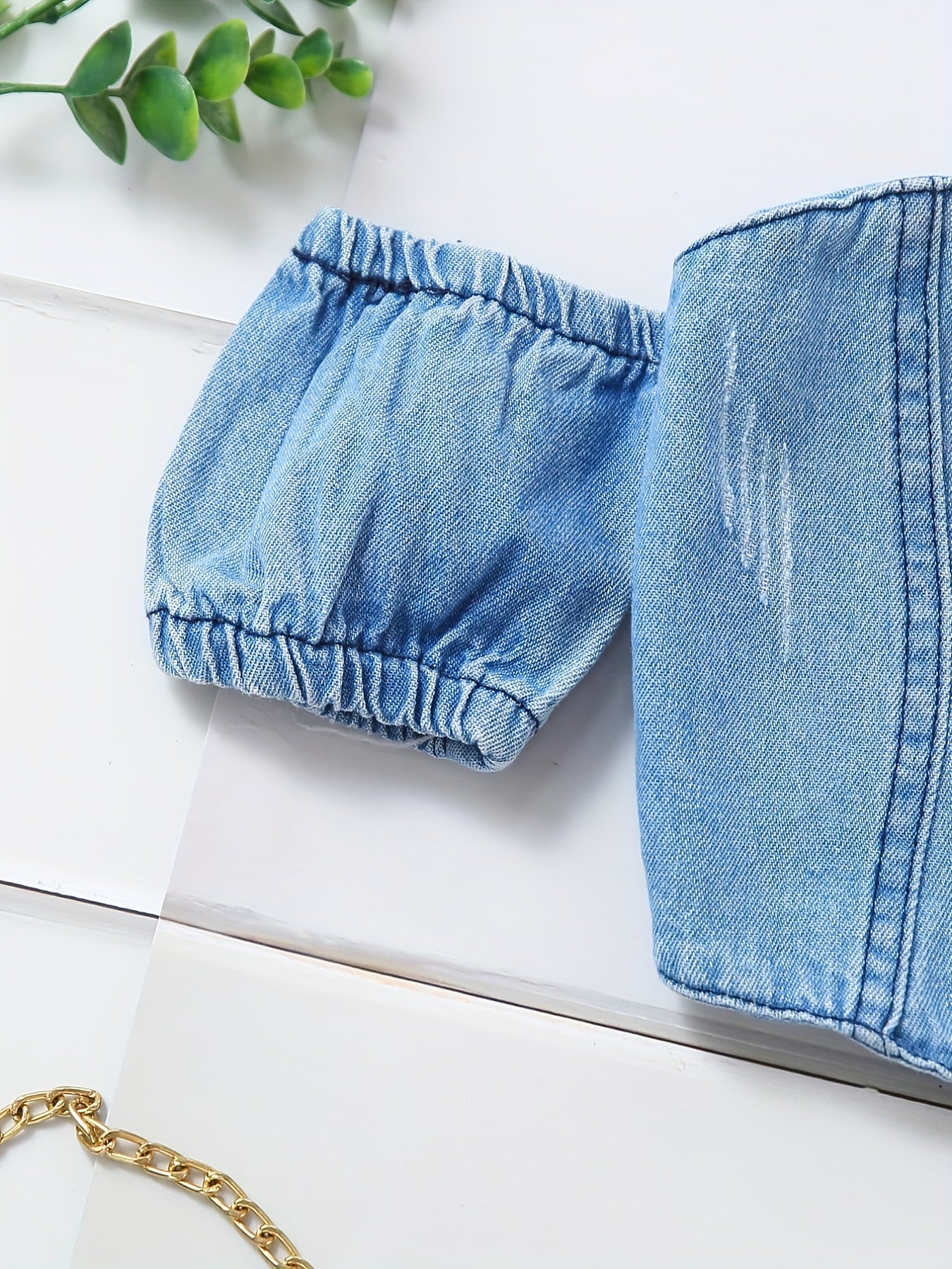 Toddler Girls Denim Set with Ripped Jeans and Tube Top for Summer Outdoor Wear