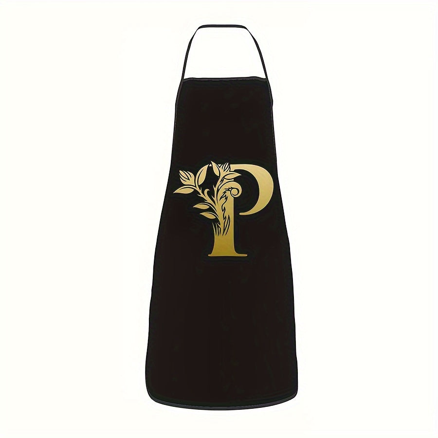 Golden Letter Printed Oil-Proof Kitchen Apron for Home Cooking