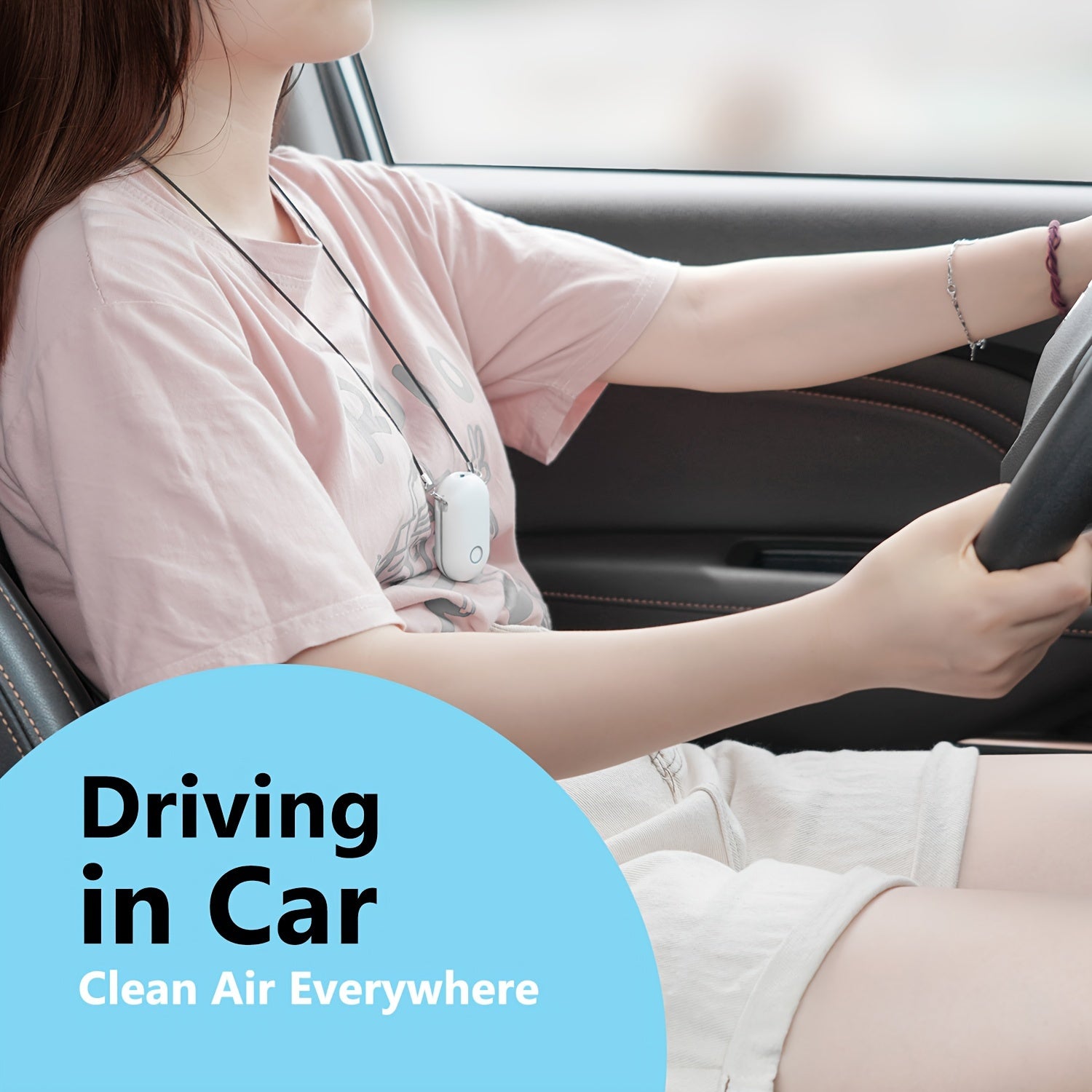 Wearable Air Purifier Necklace Rechargeable Ionic Negative Air Cleaner for Travel Home Car Pink White