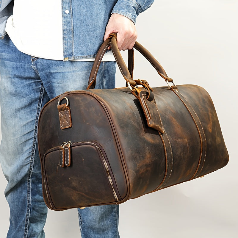 Men's Cowhide Duffel Bag for Business Trips and Gym Use Coffee