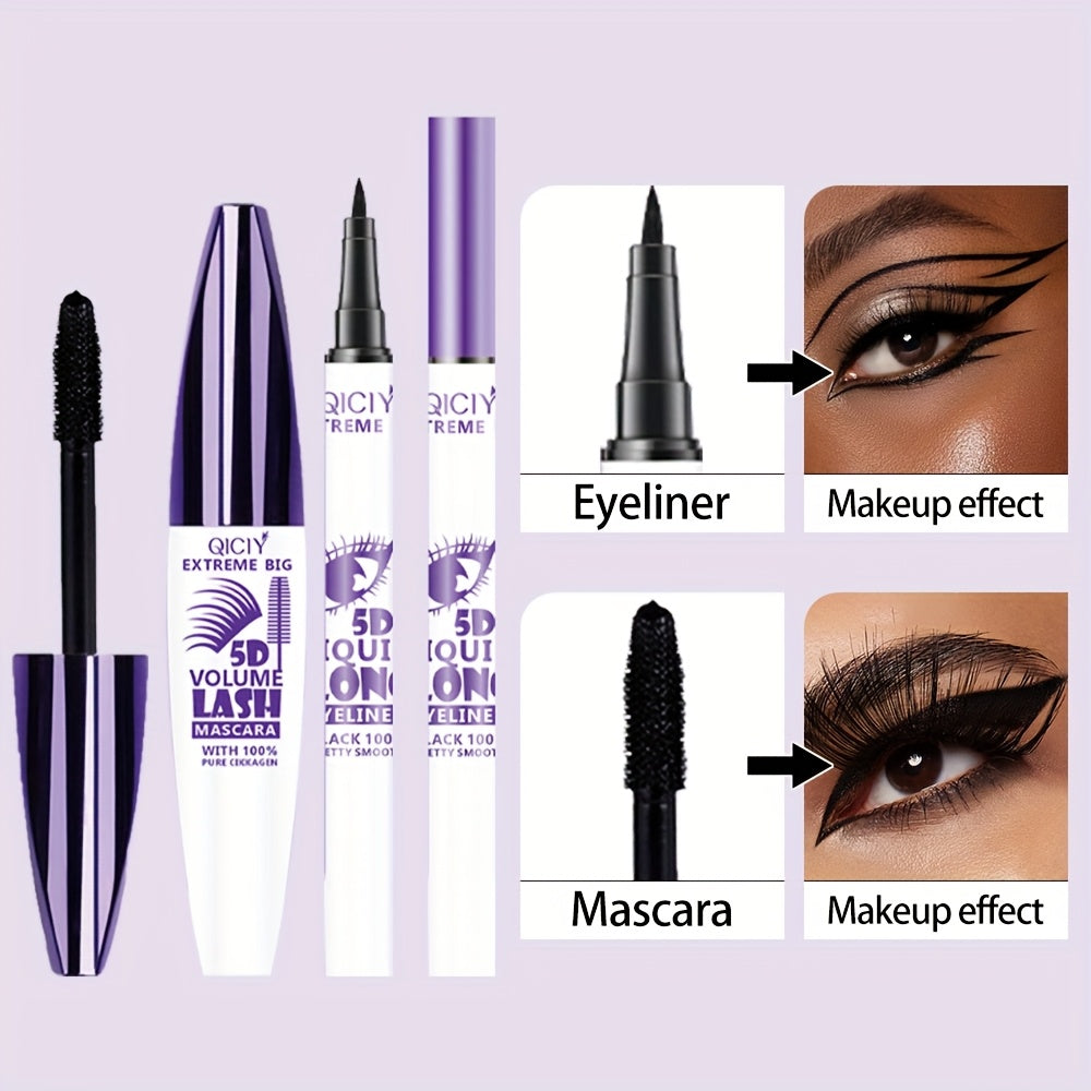 Women Waterproof Eyelash Enhancing Mascara and Liquid Eyeliner Set