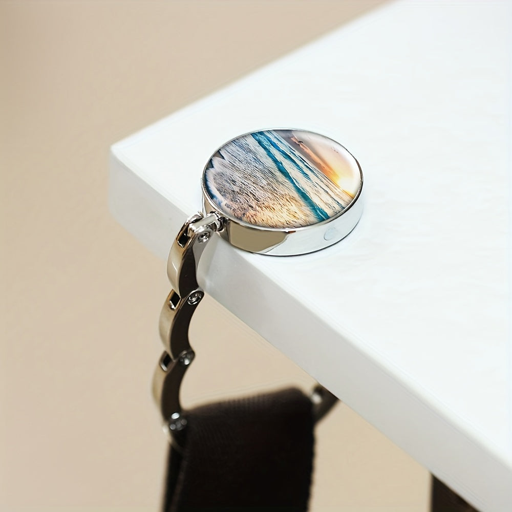 Gancho para bolso de playa y mar de aleación de zinc, gancho plegable para bolso de mano para almacenamiento en mesa