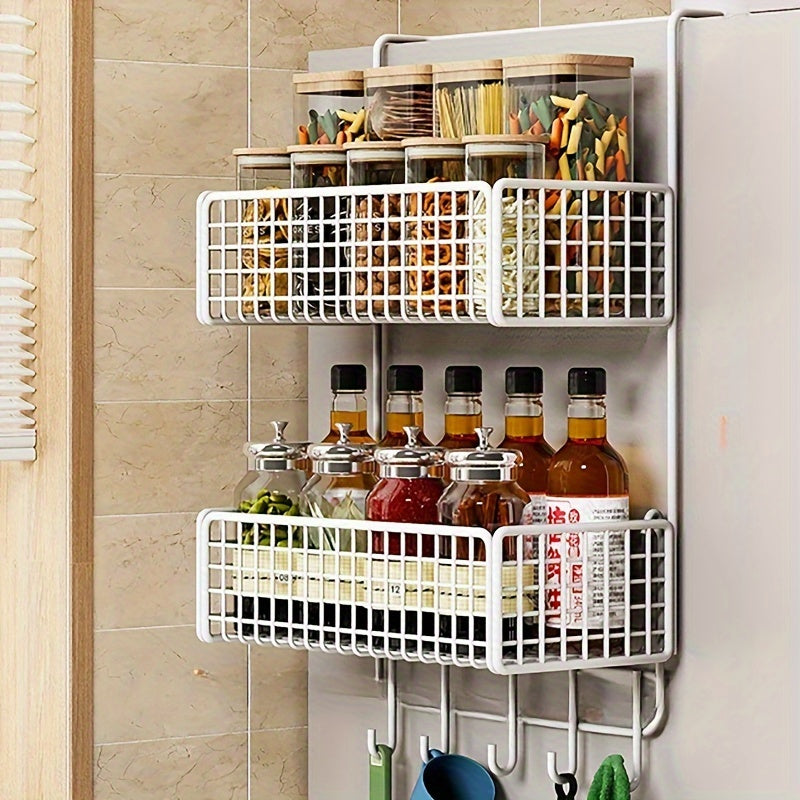 Estante de almacenamiento de cocina de metal de múltiples capas con soporte para film transparente y montaje en pared