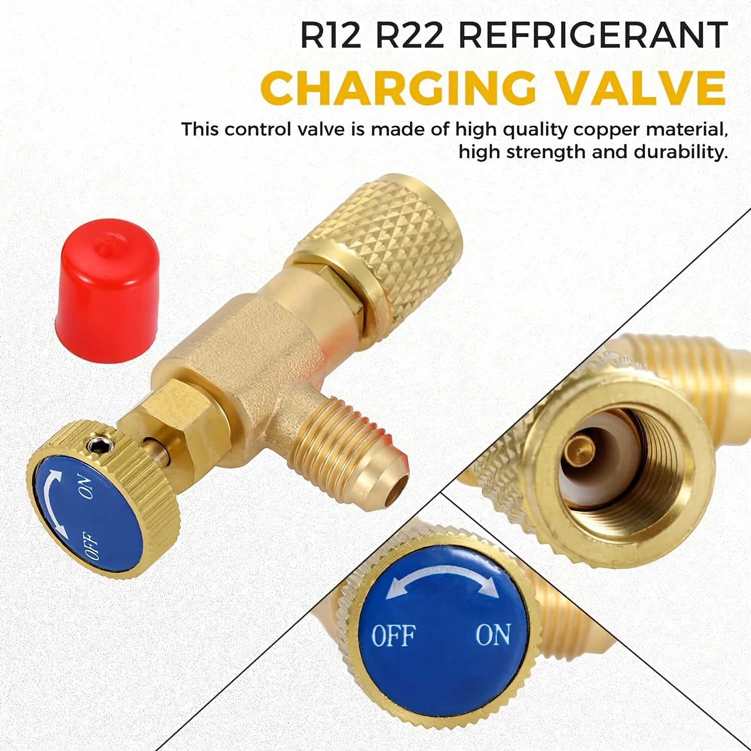 Copper Refrigerant Charging Valve 1/4" SAE Adapters R410A R22 Durable