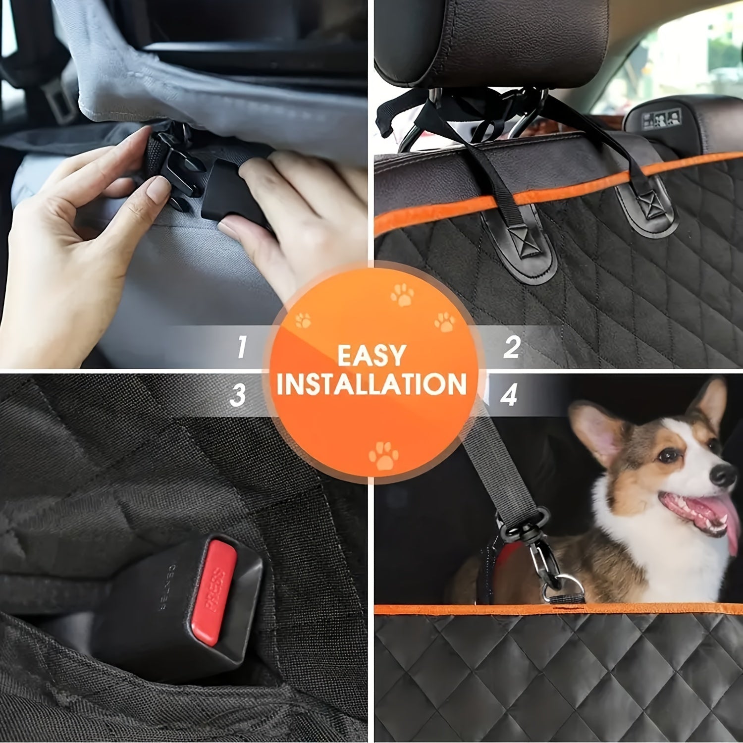 Waterproof Dog Car Seat Cover with Non-Slip Rear Protection and Pockets
