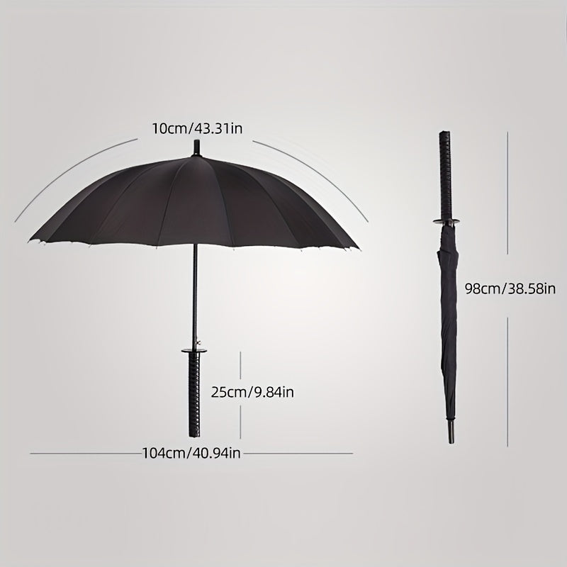 Sleek Warrior Samurai Qilich Shamsiya - Uzoq tutqich, suv o'tkazmaydigan, qo'lda ochiladigan, 16 ta qirrali, mustahkam fiberglass ramka