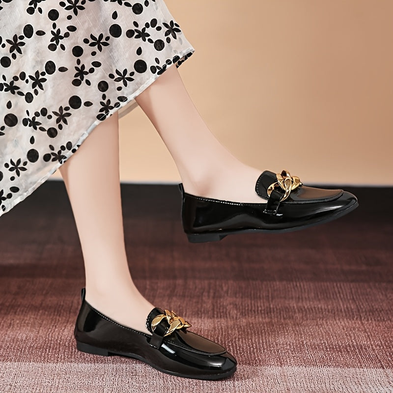 Women’s All-Season Black Synthetic Loafers with Gold-Tone Studs