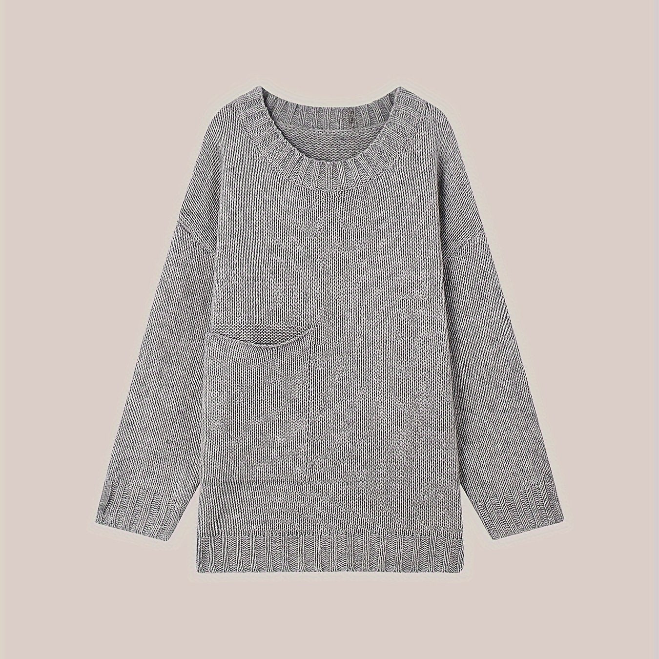 Plus Size Women's Solid Long Sleeve Crew Neck Sweater Fall Winter Casual