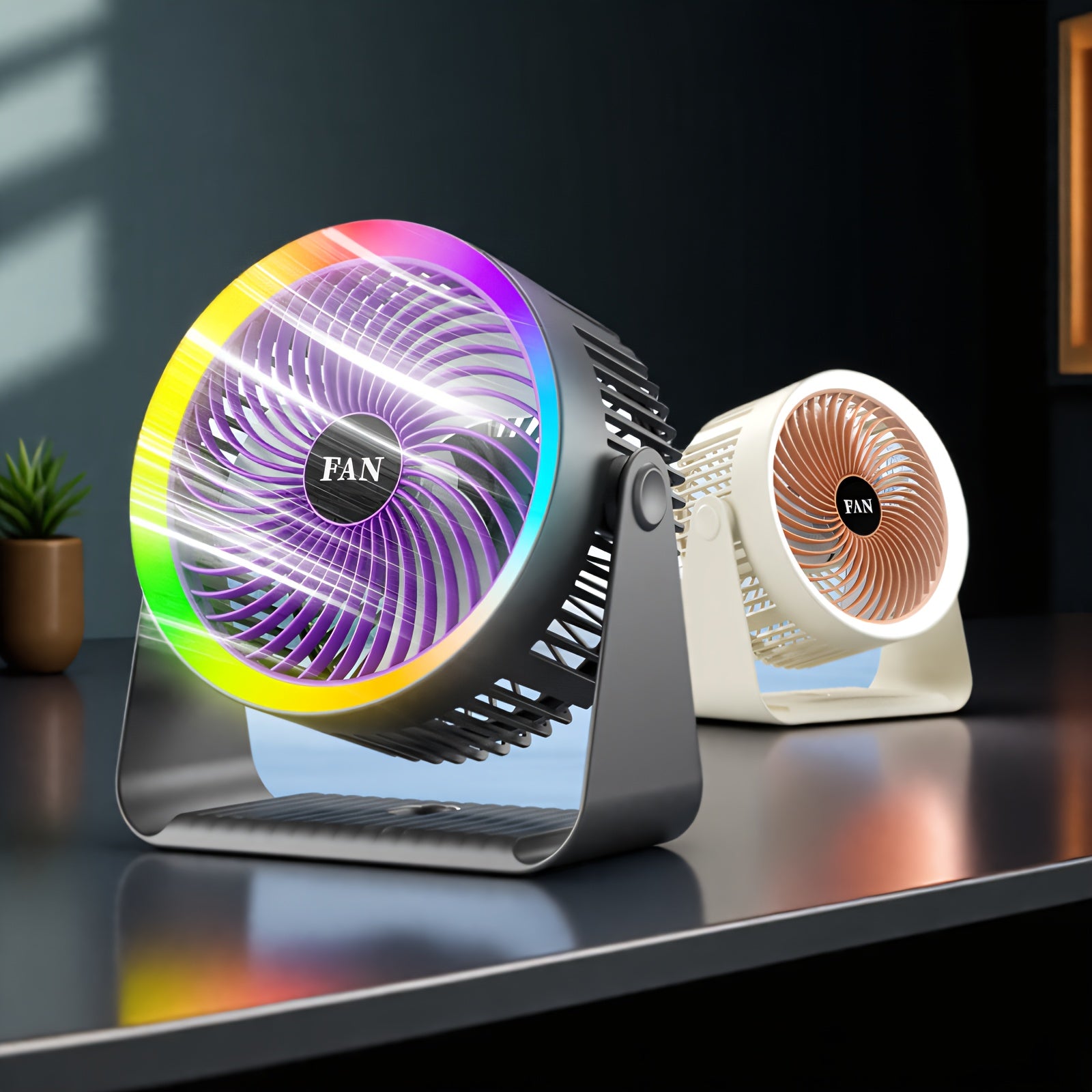 Compact USB fan with adjustable angle for indoor outdoor use in home travel dorms