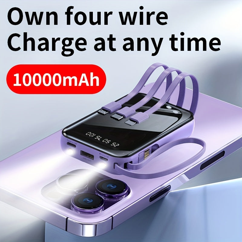 10000mAh quvvatga ega portativ quvvat banki, LED displey, USB Type-C zaryadlovchi, chiroq, qayta zaryadlanadigan litiy polymer batareya va iPhone/Android qurilmalari uchun favqulodda zaxira.