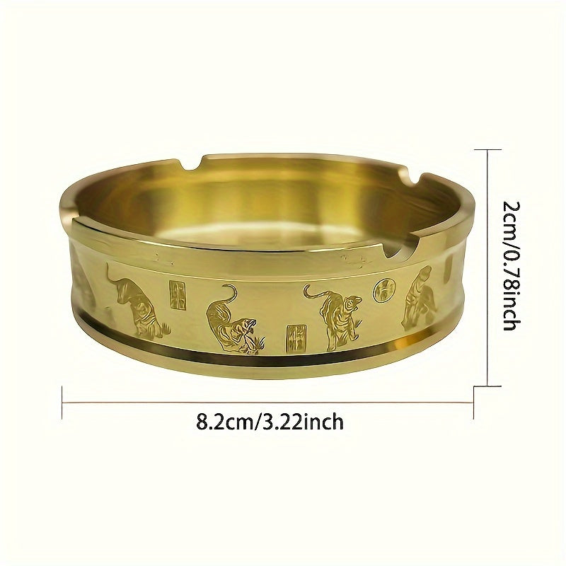 Brass Tiger Ashtray Round Decor for Home Office Bar Gift