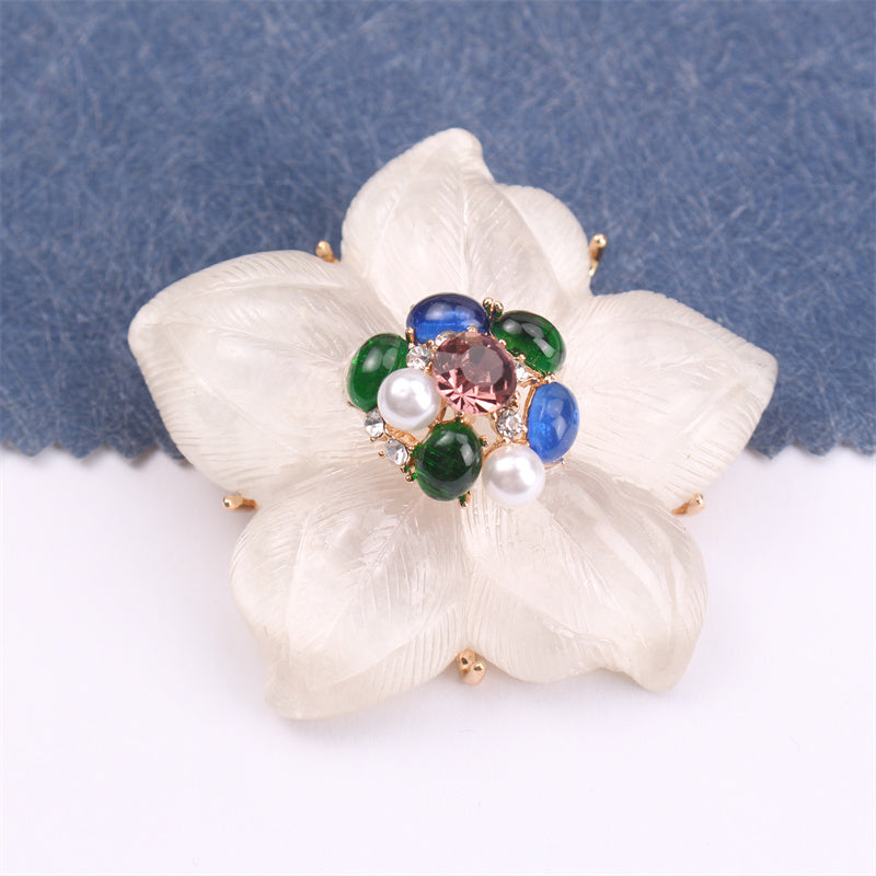Iridescent Floral Brooch Pin with Rhinestones for Clothing Bags and Hats