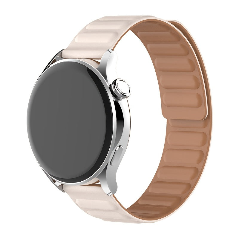 Silicone Watch Band with Magnetic Back Loop Water-Resistant 20mm-22mm Replacement Strap for Smartwatches with Deployant Clasp