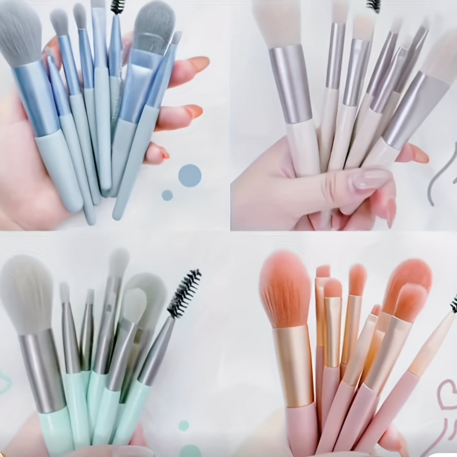8-Piece Blue Facial Makeup Brush Set for Beginners Portable Travel-Friendly