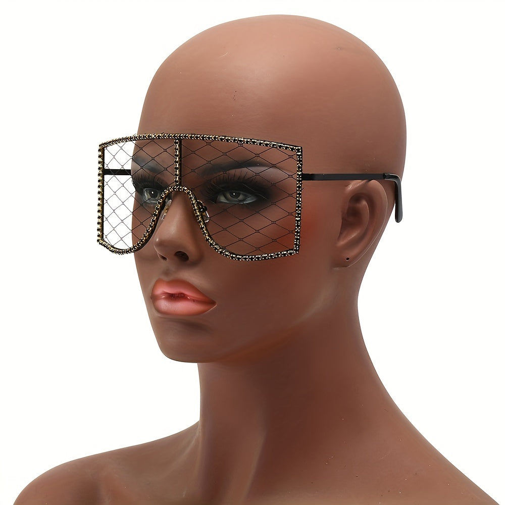 Women's Fashion Shield Glasses with Mesh and Rhinestones for Party and Prom