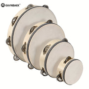 Бежевый полиэтилентерефталатный ручной тамбурин с металлическими бубенцами, образовательный музыкальный подарок для различных случаев.