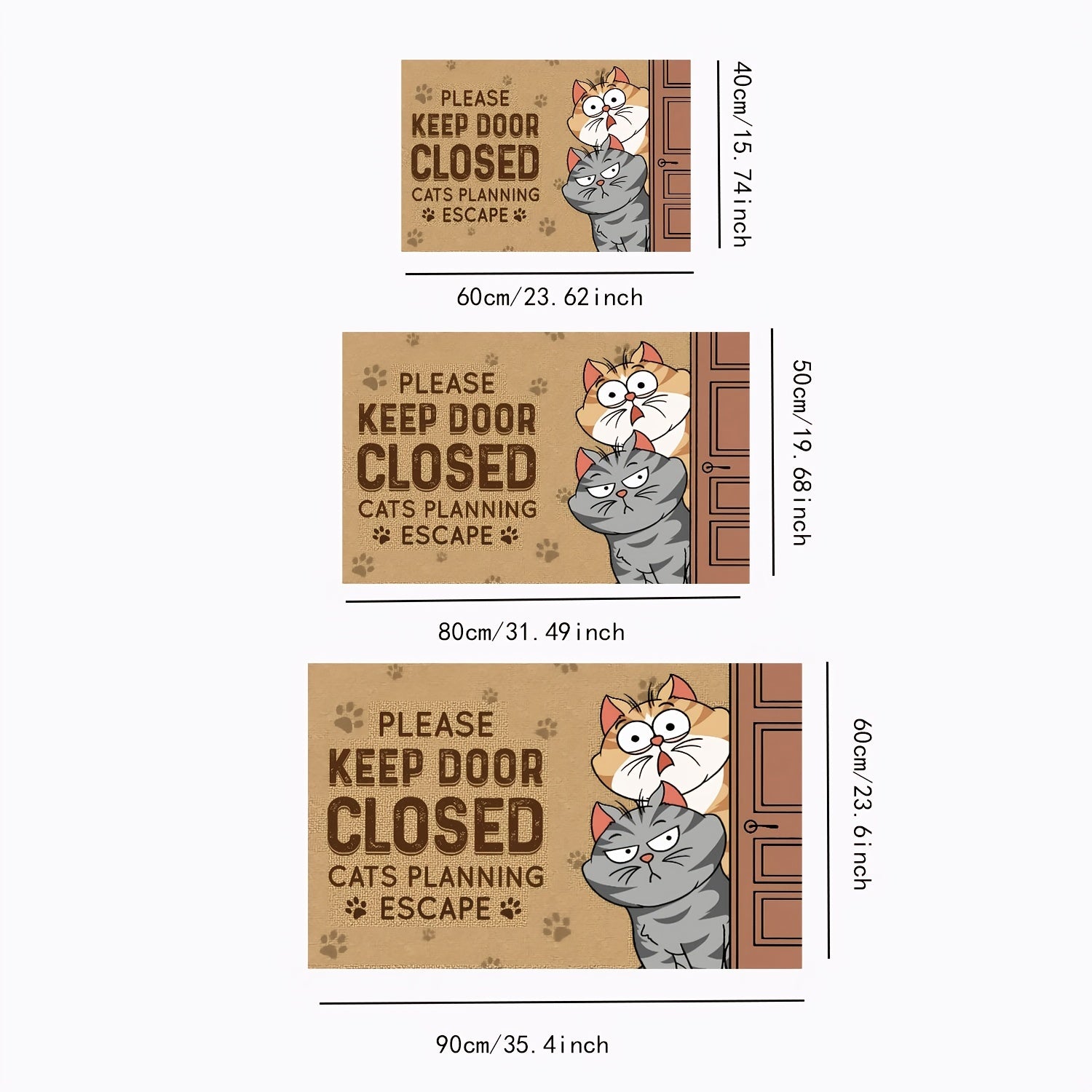 Qiziqarli Mushuk Xush Kelibsiz Ichki Qadam - Sirpanmaydigan, Dog'ga Qarshi Polyester Gilam "Iltimos, Eshikni Yopiq Tuting" Hazil bilan. Past Qavat, Oson Tozalash uchun Mashinada Yuvish mumkin, Uy Dekoratsiyasi uchun.