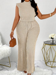 Mono sin mangas de talla grande en azul marino con pantalón ancho para mujer