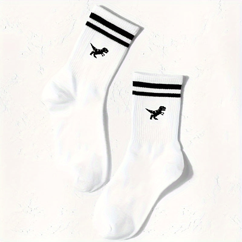 Women Dinosaur and Striped Print Sports Socks Short 1 Pair