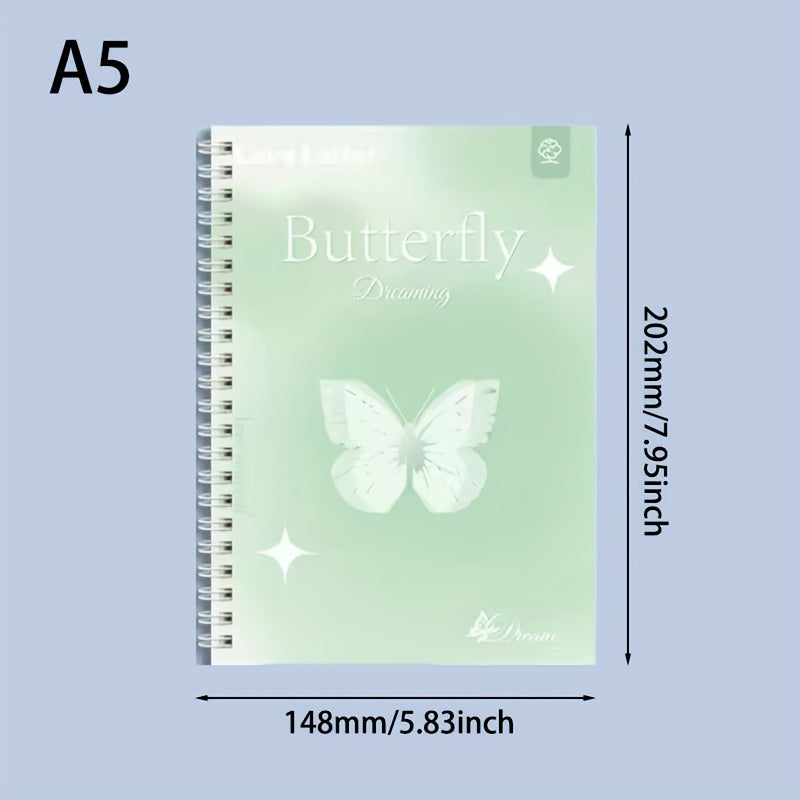 Set of 4 A5 Butterfly Dream Coil Notebooks with Wide Ruled Pages and Lay-Flat Design