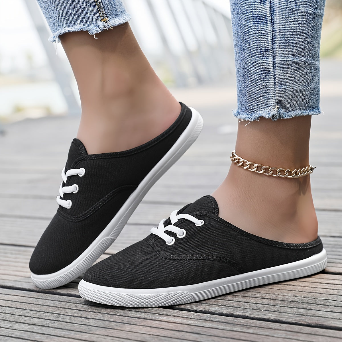 Ayollar uchun yengil slip-on sport poyabzali nafas oluvchi mato, barcha mavsumlar uchun, oq, qora, dengizxotiri